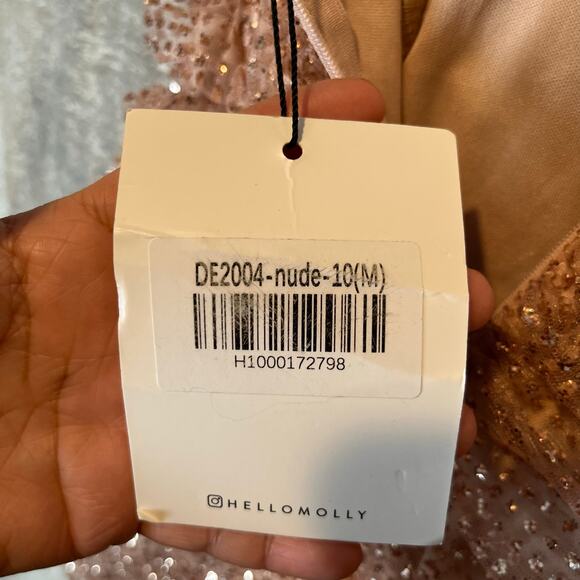 HELLO MOLLY BOTTLES OF BUBBLES GLITTER DRESS NUDE Size Medium New - Picture 4 of 9